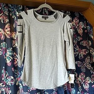 Almost Famous Gray Long Sleeve Kids Tee with Cut-Out Design